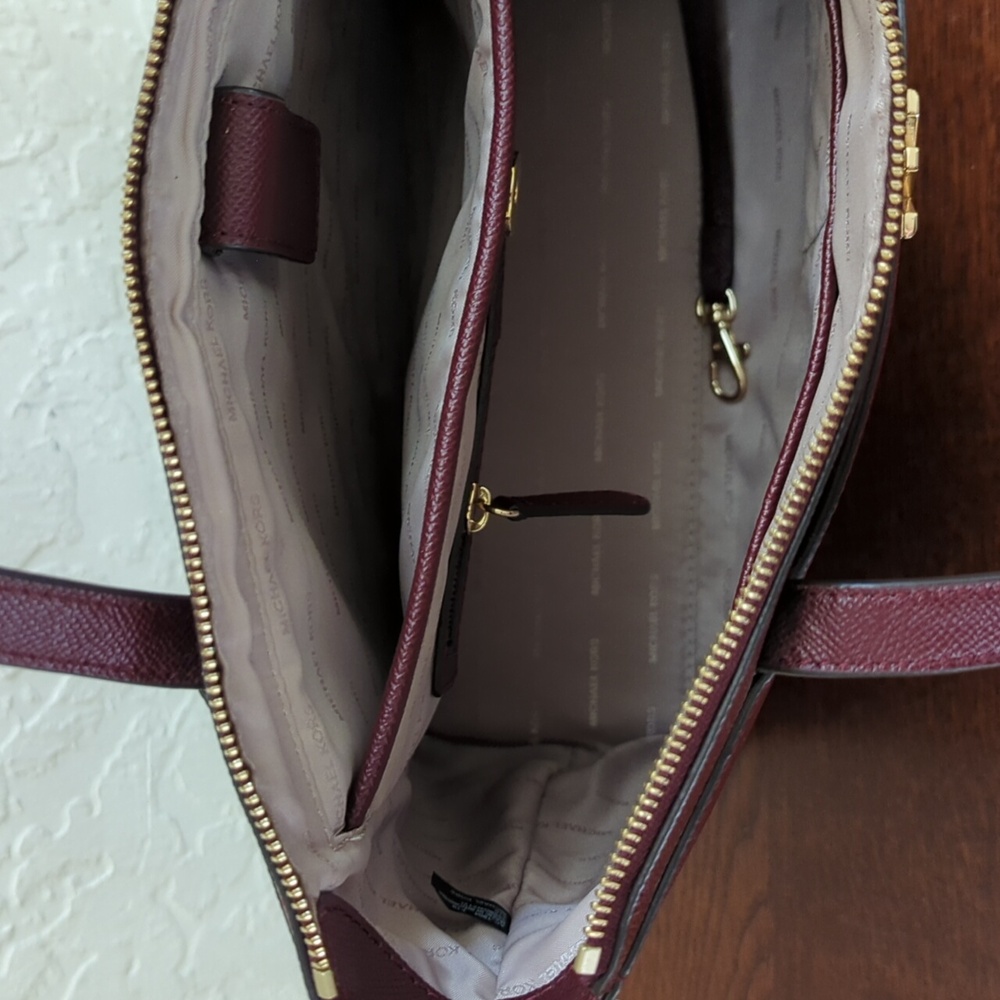 MICHAEL Michael Kors Oxblood Maddie Medium Crossgrain Leather Tote Bag - Picture 10 of 15